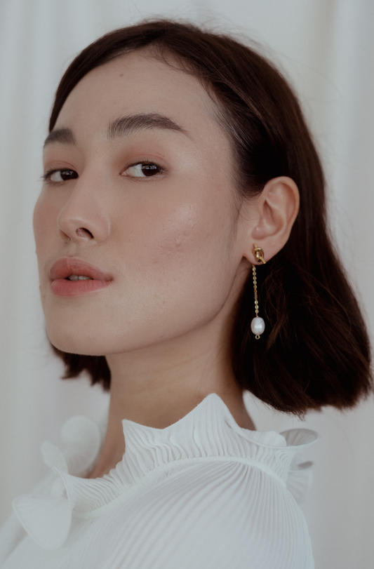 Iris Pearl Knot Drop Earrings